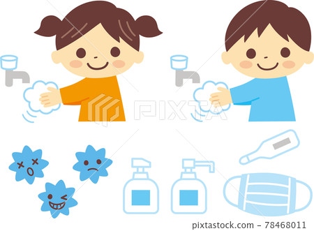 一個孩子洗手的插圖_沒有線 一個孩子洗手的插圖_沒有線 78468011