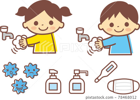 兒童洗手的插圖_可用線 78468012
