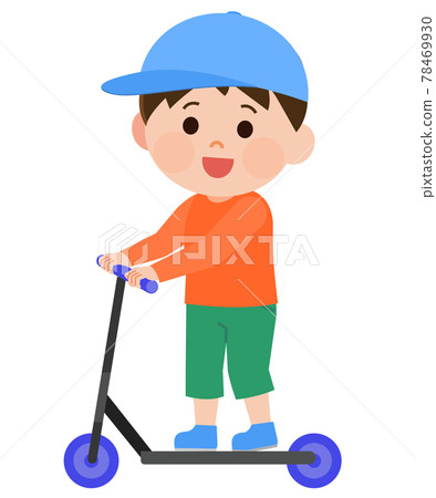 Illustration of a boy playing with a kickboard Illustration of a boy playing with a kickboard 78469930