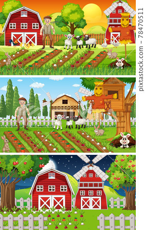 Different farm scenes with old farmer and animal cartoon character Different farm scenes with old farmer and animal cartoon character 78470511