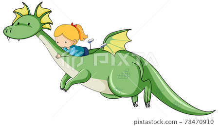 Little girl riding a dragon cartoon character Little girl riding a dragon cartoon character 78470910