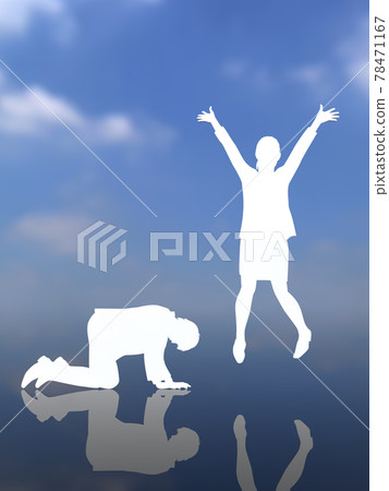 Winner and loser silhouette men and women white CG illustration vertical Winner and loser silhouette men and women white CG illustration vertical 78471167