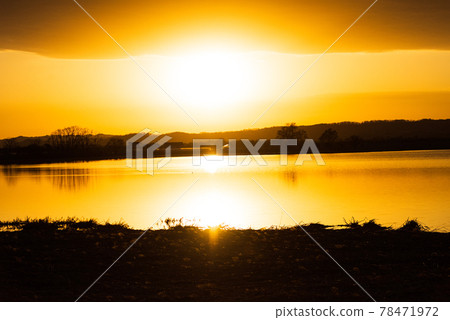 Miyajimanuma, Hokkaido, dyed in the setting sun 78471972