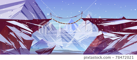 Winter landscape with mountains and wooden bridge 78472021