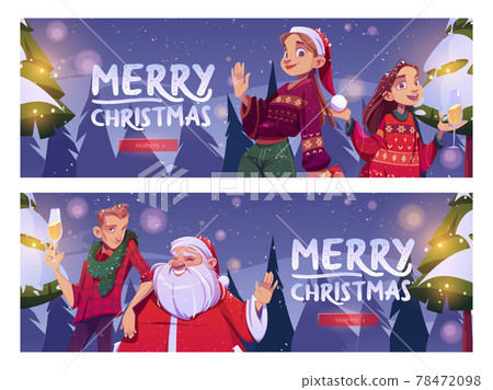 Merry Christmas cartoon banner, Santa Claus 78472098