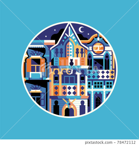 Travel Istanbul Icon with Ottoman Wooden House 78472112