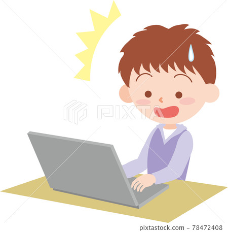 A boy surprised to see a laptop A boy surprised to see a laptop 78472408