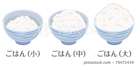 [Vector] Illustration set comparing rice portion sizes (small, medium, large) 78472439