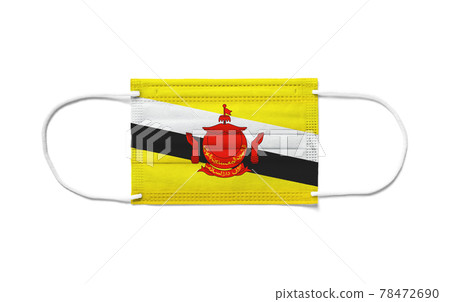 Flag of Brunei on a disposable surgical mask. White background 78472690