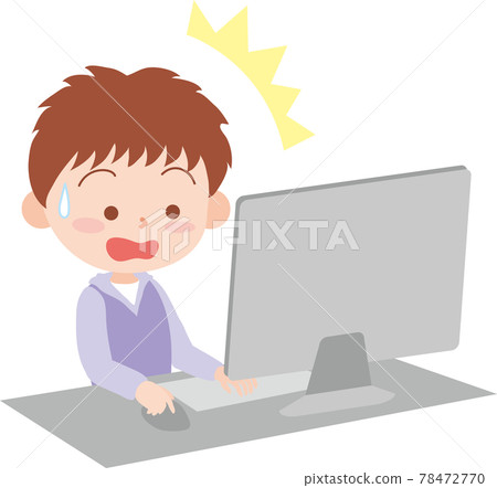 A boy surprised to see a computer - Stock Illustration [78472770] - PIXTA