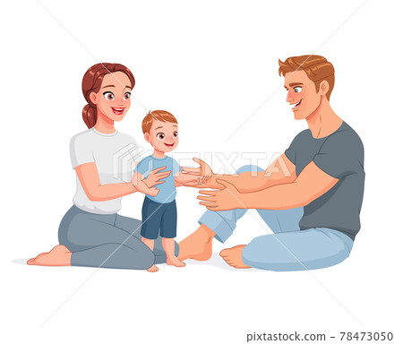 Happy family sitting on the floor. Cartoon vector illustration. Happy family sitting on the floor. Cartoon vector illustration. 78473050