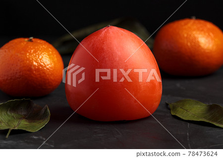 Persimon fruit, kaki isolated. Sweet exotic fuyu 78473624