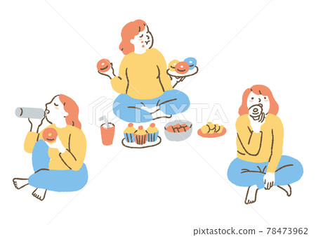 Woman eating donuts_set 78473962