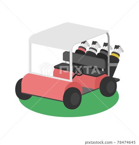 高爾夫圖標。在草坪上的高爾夫球車的插圖。 高爾夫圖標。在草坪上的高爾夫球車的插圖。 78474645