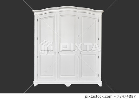 White wardrobe in classical style on grey background White wardrobe in classical style on grey background 78474887