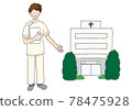 The hospital and the therapist standing in front of the hospital 78475928