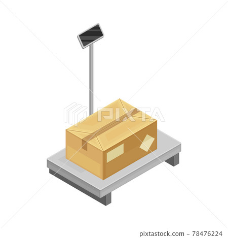 Metal Checkweigher or Industrial Scale with Cardboard Box as Warehouse Area for Goods Storage and Logistics Isometric Vector Illustration 78476224