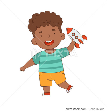 Little African American Boy Playing with Rocket Toy Having Fun On His Own Enjoying Childhood Vector Illustration Little African American Boy Playing with Rocket Toy Having Fun On His Own Enjoying Childhood Vector Illustration 78476304