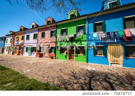 Burano island with Multi Colored Houses - Venetian Lagoon Veneto Italy 78478757