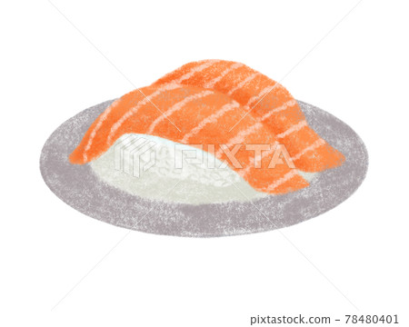 可愛的sushi_nigiri 壽司_salmon_with 盤子的插圖 78480401