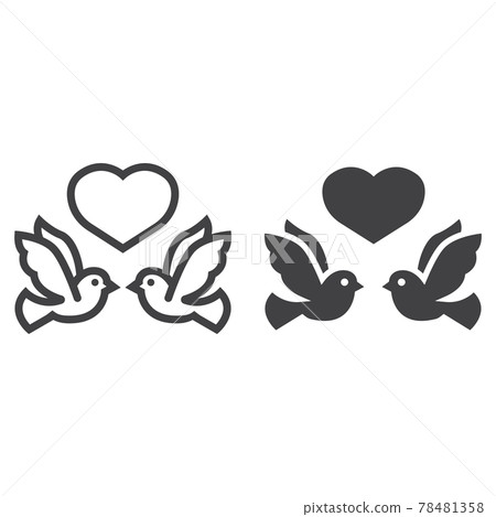 Wedding doves with heart line and glyph icon 78481358