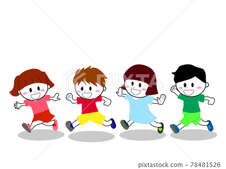 Illustration of four running children (boy and girl) 78481526