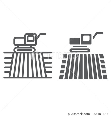 Combine harvester on field line and glyph icon Combine harvester on field line and glyph icon 78481685
