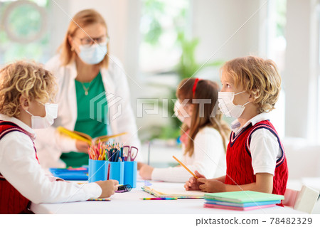 Kids in face mask. Child in school. Kids in face mask. Child in school. 78482329