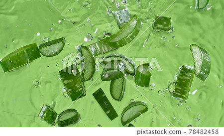 Aloe Vera sliced, freeze motion, isolated on white background. 78482458