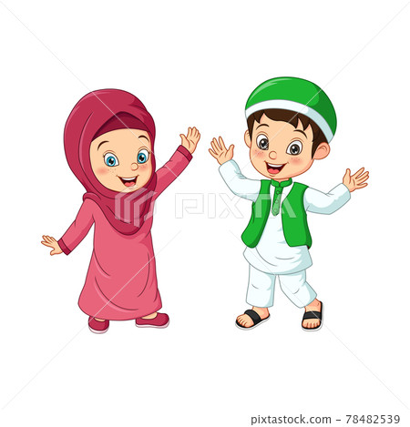 Happy muslim kid cartoon on white background Happy muslim kid cartoon on white background 78482539