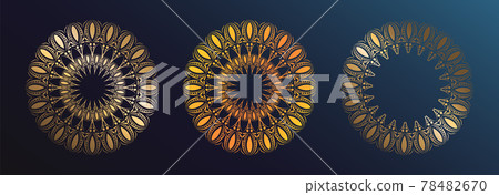 Golden mandalas in a classic style on a dark background. Vintage vector illustration. Geometric circular ornament. Ornamental cover. 78482670