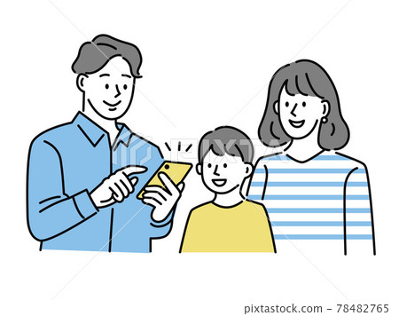 一個男人用智能手機的插圖（智能手機、SNS、家庭、無現金、網絡、商店預訂 78482765