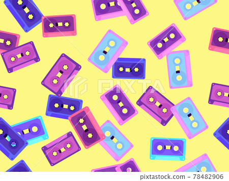 Cassette tapes seamless pattern. Music cassettes for music tape recorders of the 70s - 90s. Design for promotional items, banners and wrapping paper. Vector illustration 78482906