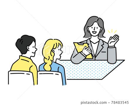 Illustration of the couple's future design (estimate, investment, negotiation, reserve, tax, profit, plan, sales, presentation, contract) 78483545