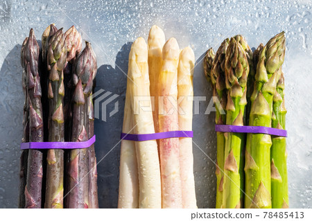 Green, purple and white asparagus sprouts 78485413
