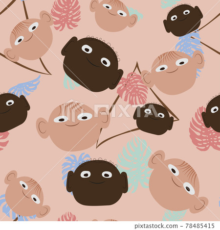 Black white faces cartoon man seamless pattern pink background 78485415