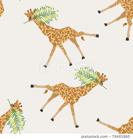 Giraffe with palm leaf in its mouth seamless pattern 78485860