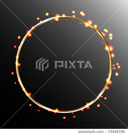 Gold round frame. Glowing and flaming lights on a thin frame. Dark background, isolated vector illustration. Gold round frame. Glowing and flaming lights on a thin frame. Dark background, isolated vector illustration. 78486396