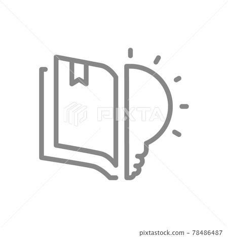 Book with light bulb line icon. Brainstorm, encyclopedia symbol Book with light bulb line icon. Brainstorm, encyclopedia symbol 78486487