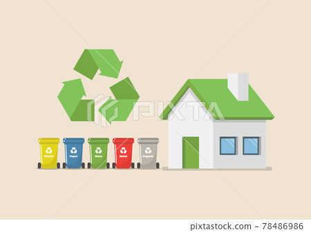 Recycle bins set with eco house 78486986