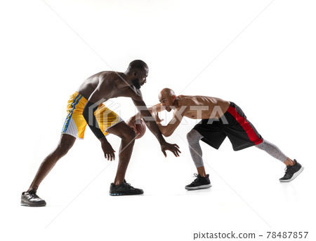 two men basketball players competition in silhouette isolated white background 78487857