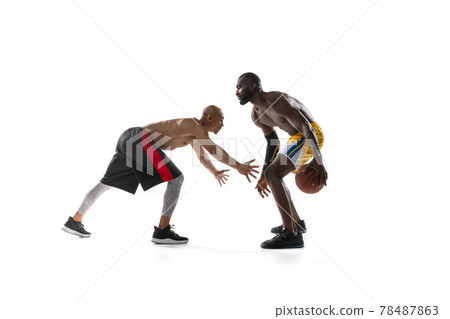 two men basketball players competition in silhouette isolated white background 78487863