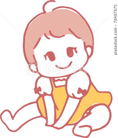 坐著的嬰兒可愛手繪漫畫風格插畫（主線顏色粉紅色） 78487875