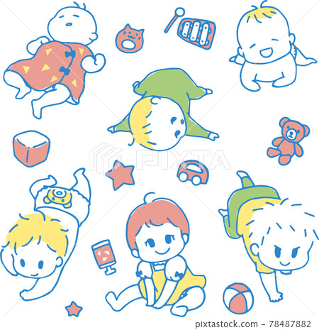 0-1歲寶寶可愛手繪漫畫風格插畫套裝（主線顏色藍色/帶玩具配件） 78487882