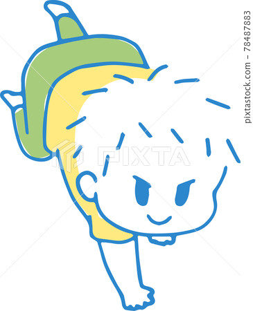 可愛的手繪漫畫風格嬰兒插畫（主線顏色藍色） 78487883