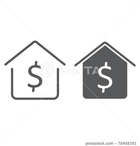 Dollar house line and glyph icon, real estate 78488381