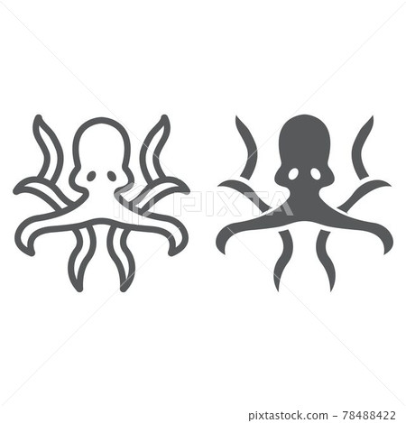 Octopus line and glyph icon, animal 78488422