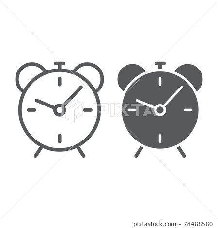 Alarm clock line and glyph icon, time and hour, deadline sign vector graphics, a linear pattern on a white background, Alarm clock line and glyph icon, time and hour, deadline sign vector graphics, a linear pattern on a white background, 78488580