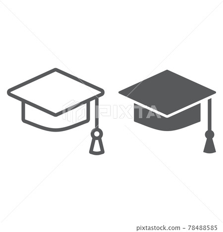 Graduation cap line and glyph icon, school and education, university hat sign vector graphics, a linear pattern on a white background, 78488585