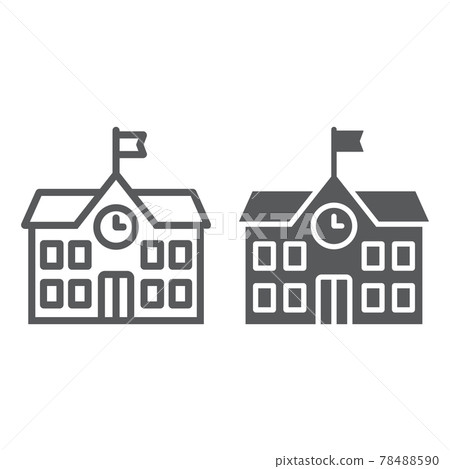 School building line and glyph icon, school and education, architecture sign vector graphics, a linear pattern on a white background, School building line and glyph icon, school and education, architecture sign vector graphics, a linear pattern on a white background, 78488590